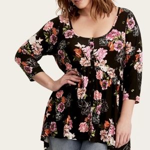 Torrid Black Floral Button Babydoll Top size 2x